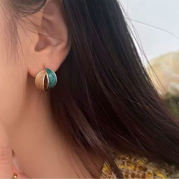 Chic Gold and Teal Earrings - Picture 1 of 4